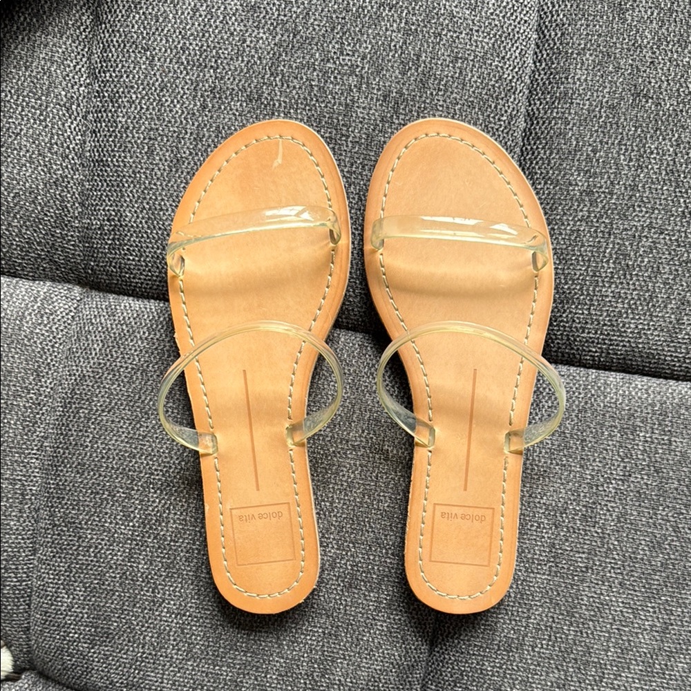 NWOB DOLCE VITA Clear Leather Strap Tan Sandals sz6